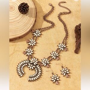 New Squash Blossom Faux White Turquoise Howlite Floral Necklace and Earring Set